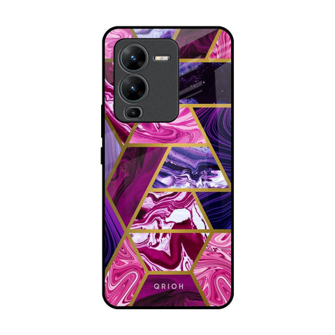 Electroplated Geometric Marble Vivo V25 Pro Glass Back Cover Online