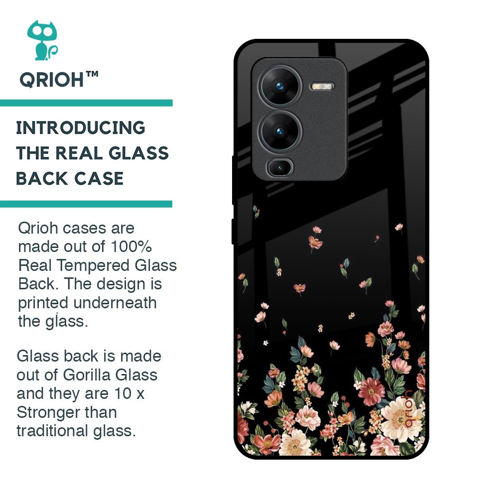 Floating Floral Print Glass Case for Vivo V25 Pro