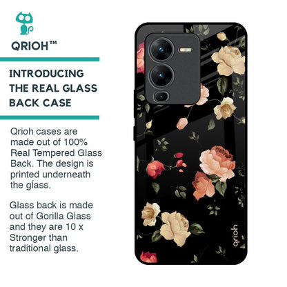 Black Spring Floral Glass Case for Vivo V25 Pro