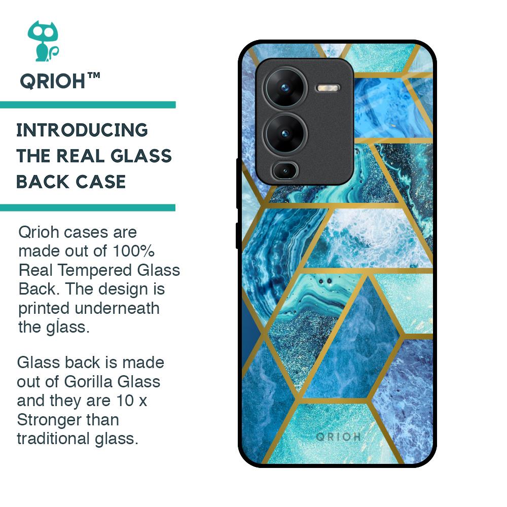 Turquoise Geometrical Marble Glass Case for Vivo V25 Pro