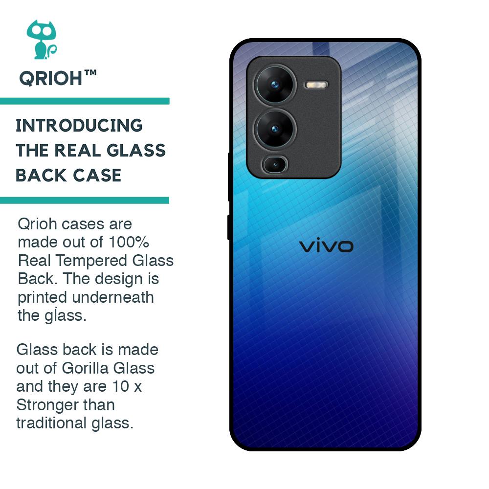 Blue Rhombus Pattern Glass Case for Vivo V25 Pro