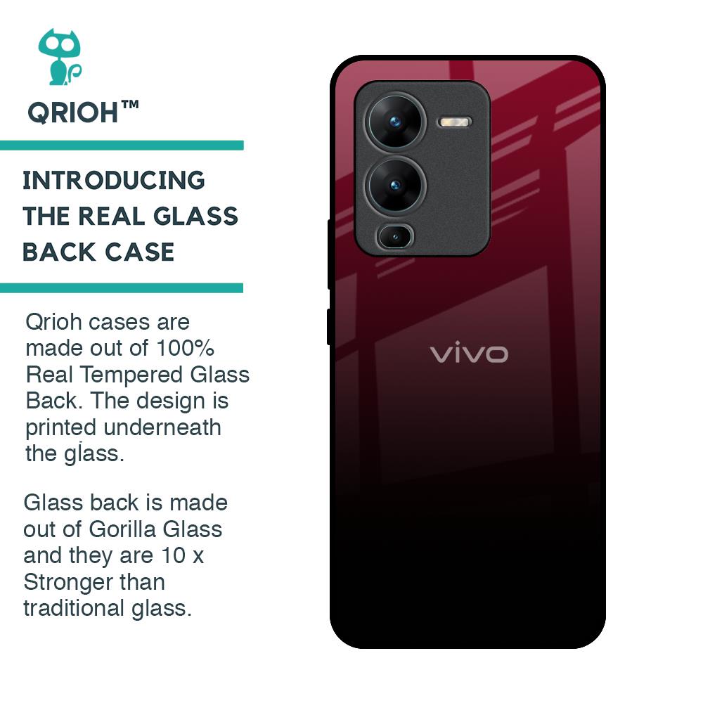 Wine Red Glass Case For Vivo V25 Pro