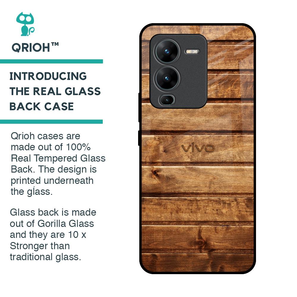 Wooden Planks Glass Case for Vivo V25 Pro