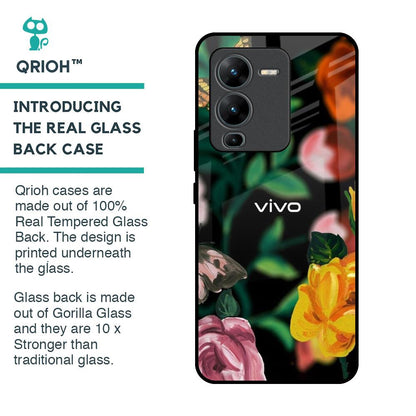 Flowers & Butterfly Glass Case for Vivo V25 Pro