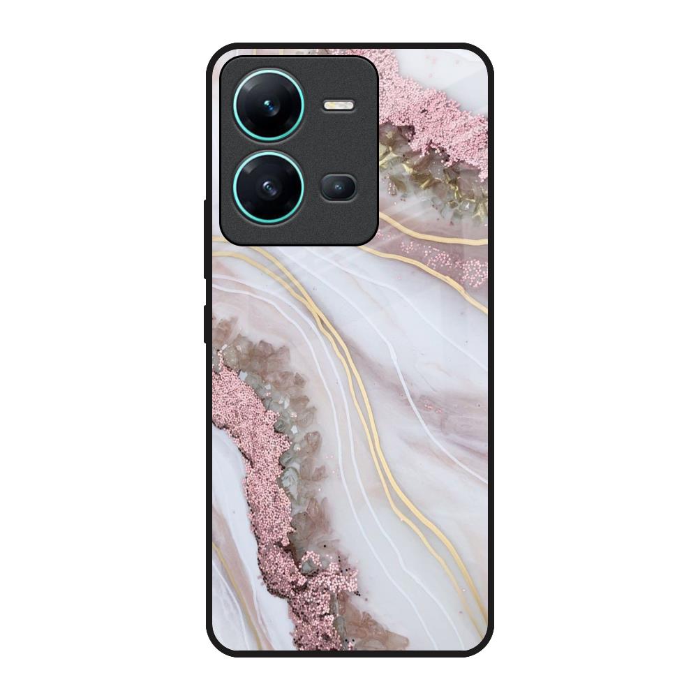 Pink & Gold Gllitter Marble Vivo V25 Glass Back Cover Online
