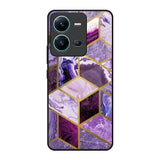 Purple Rhombus Marble Vivo V25 Glass Back Cover Online