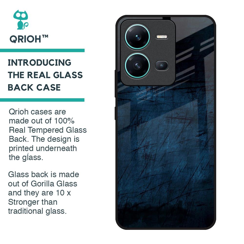 Dark Blue Grunge Glass Case for Vivo V25