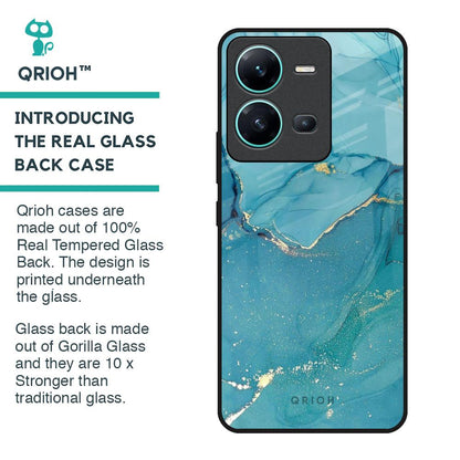 Blue Golden Glitter Glass Case for Vivo V25