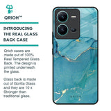 Blue Golden Glitter Glass Case for Vivo V25