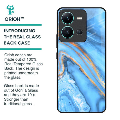 Vibrant Blue Marble Glass Case for Vivo V25
