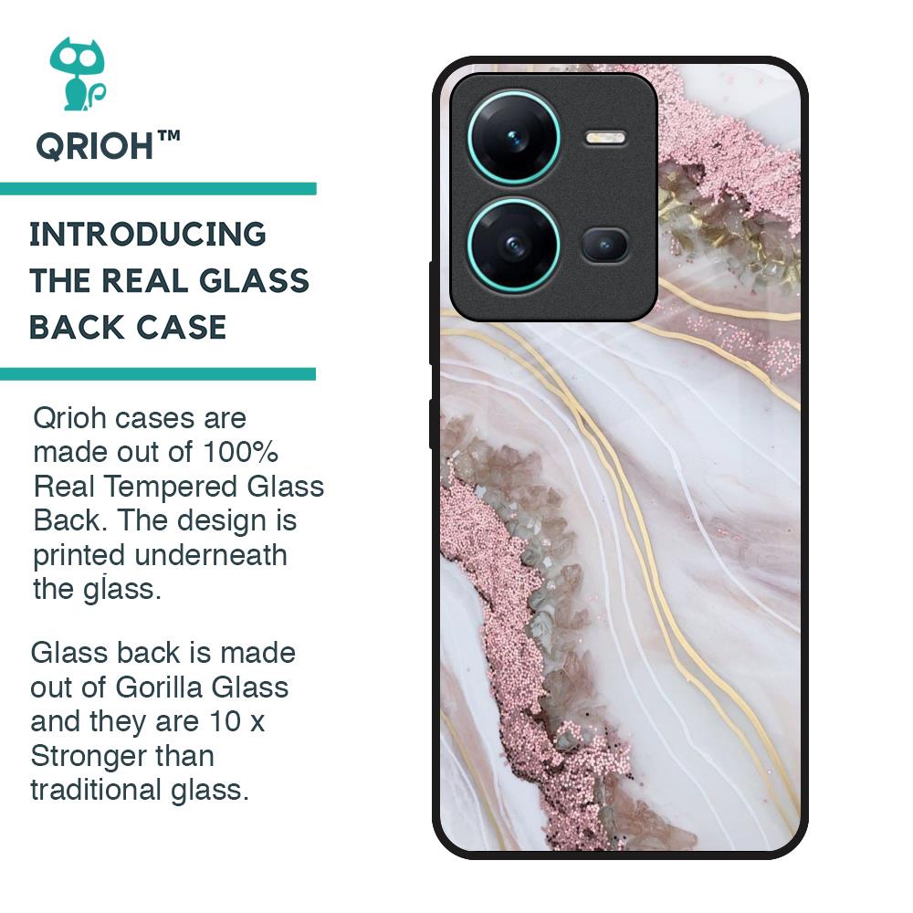 Pink & Gold Gllitter Marble Glass Case for Vivo V25