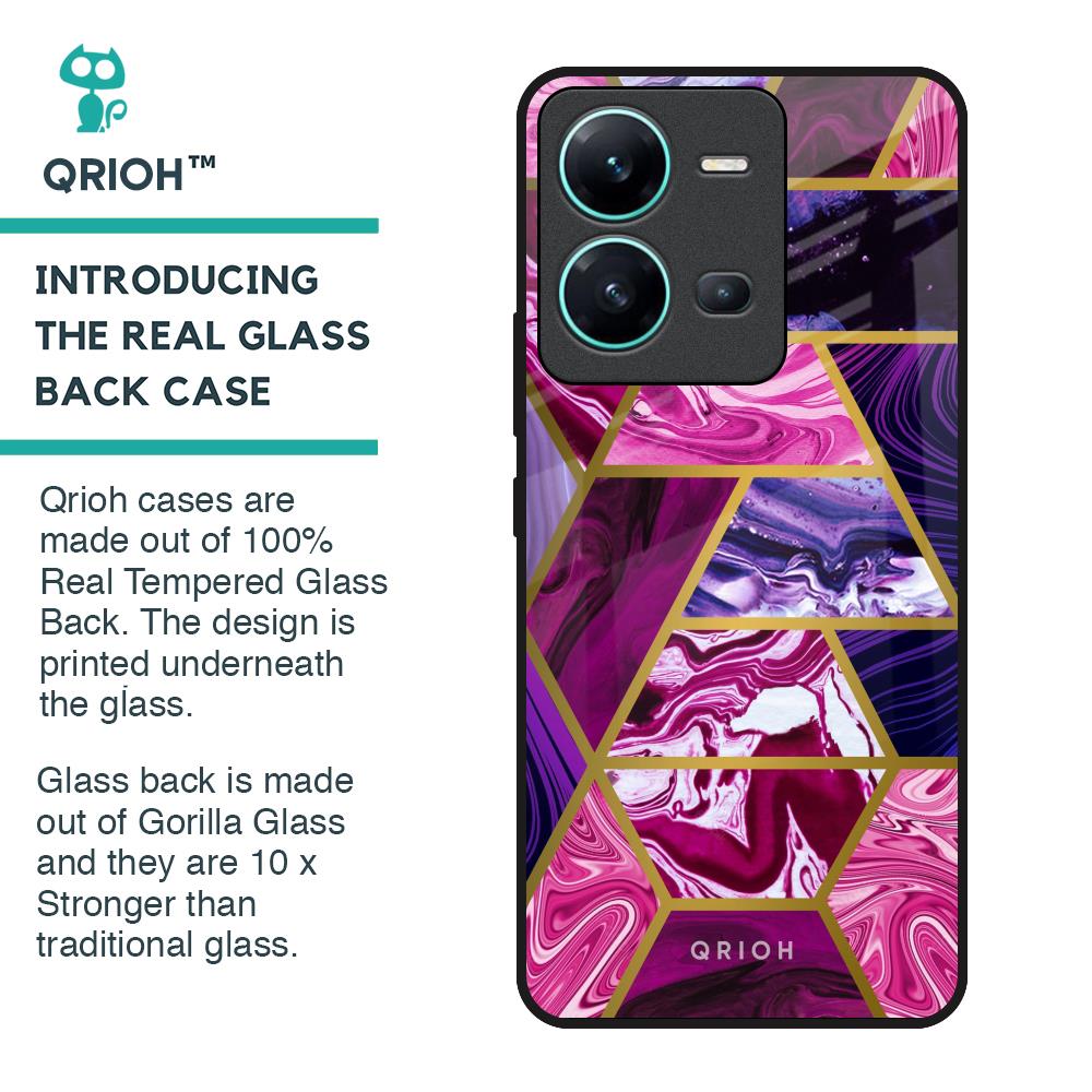 Electroplated Geometric Marble Glass Case for Vivo V25