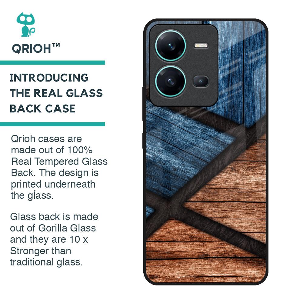 Wooden Tiles Glass Case for Vivo V25