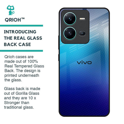 Blue Rhombus Pattern Glass Case for Vivo V25