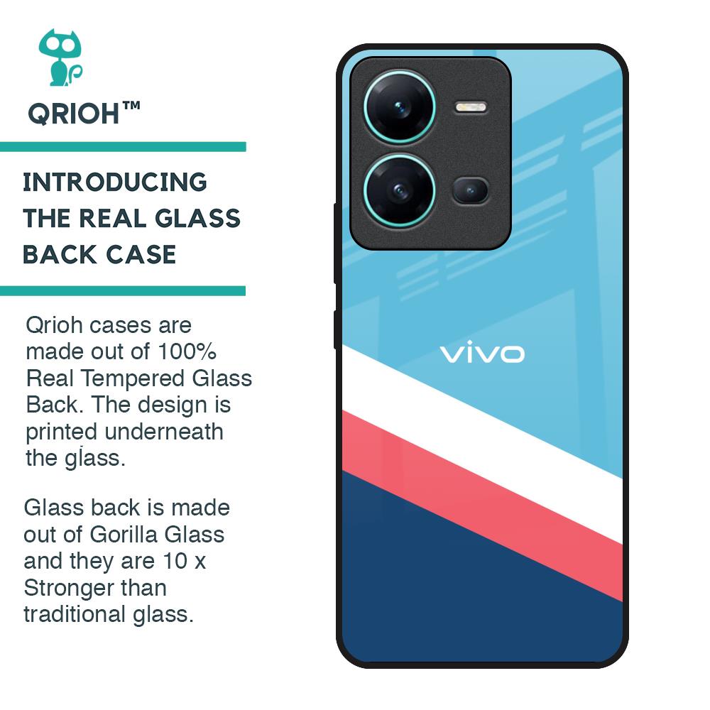 Pink & White Stripes Glass Case For Vivo V25