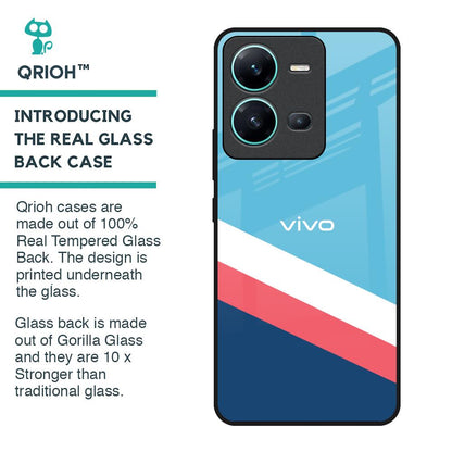 Pink & White Stripes Glass Case For Vivo V25