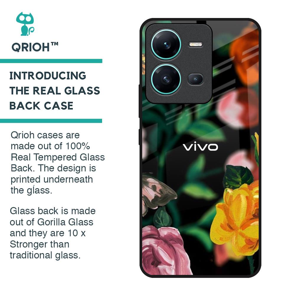 Flowers & Butterfly Glass Case for Vivo V25