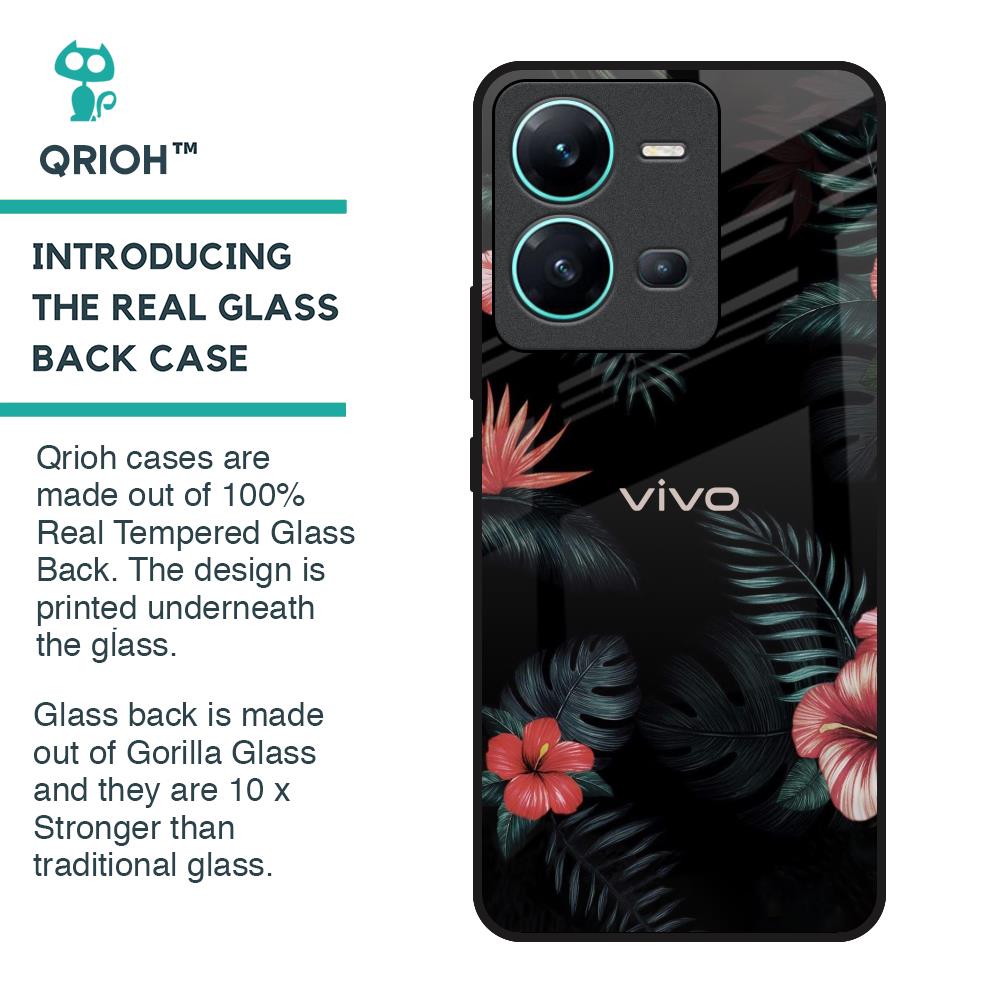 Tropical Art Flower Glass Case for Vivo V25