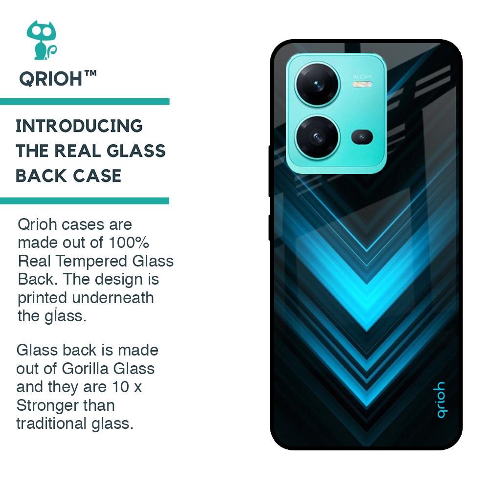 Vertical Blue Arrow Glass Case For Vivo V25