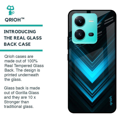 Vertical Blue Arrow Glass Case For Vivo V25