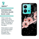Floral Black Band Glass Case For Vivo V25