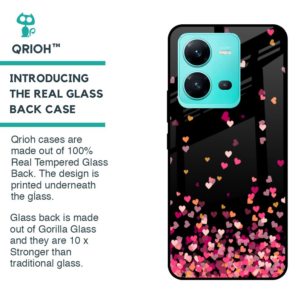 Heart Rain Fall Glass Case For Vivo V25