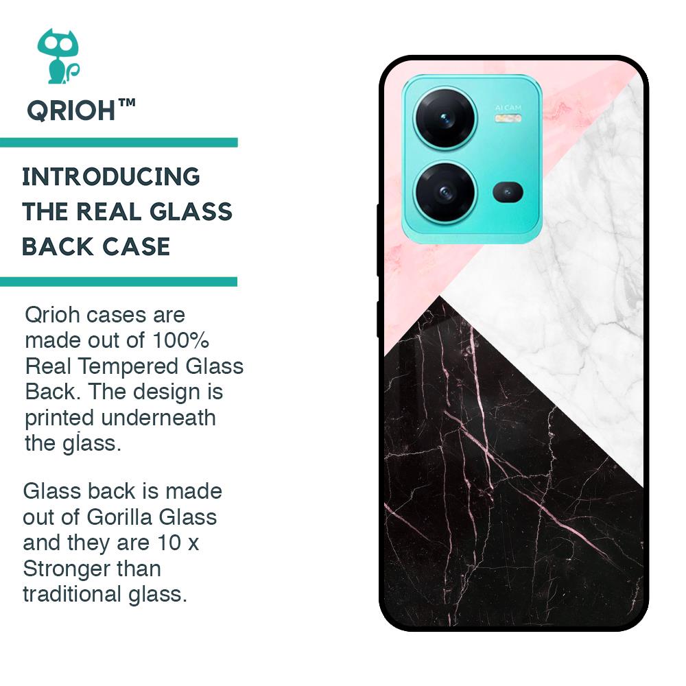 Marble Collage Art Glass Case For Vivo V25