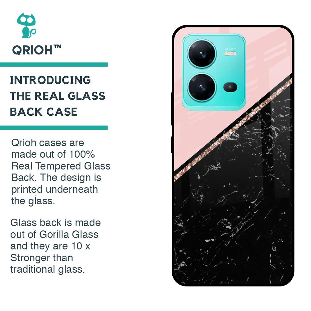 Marble Texture Pink Glass Case For Vivo V25