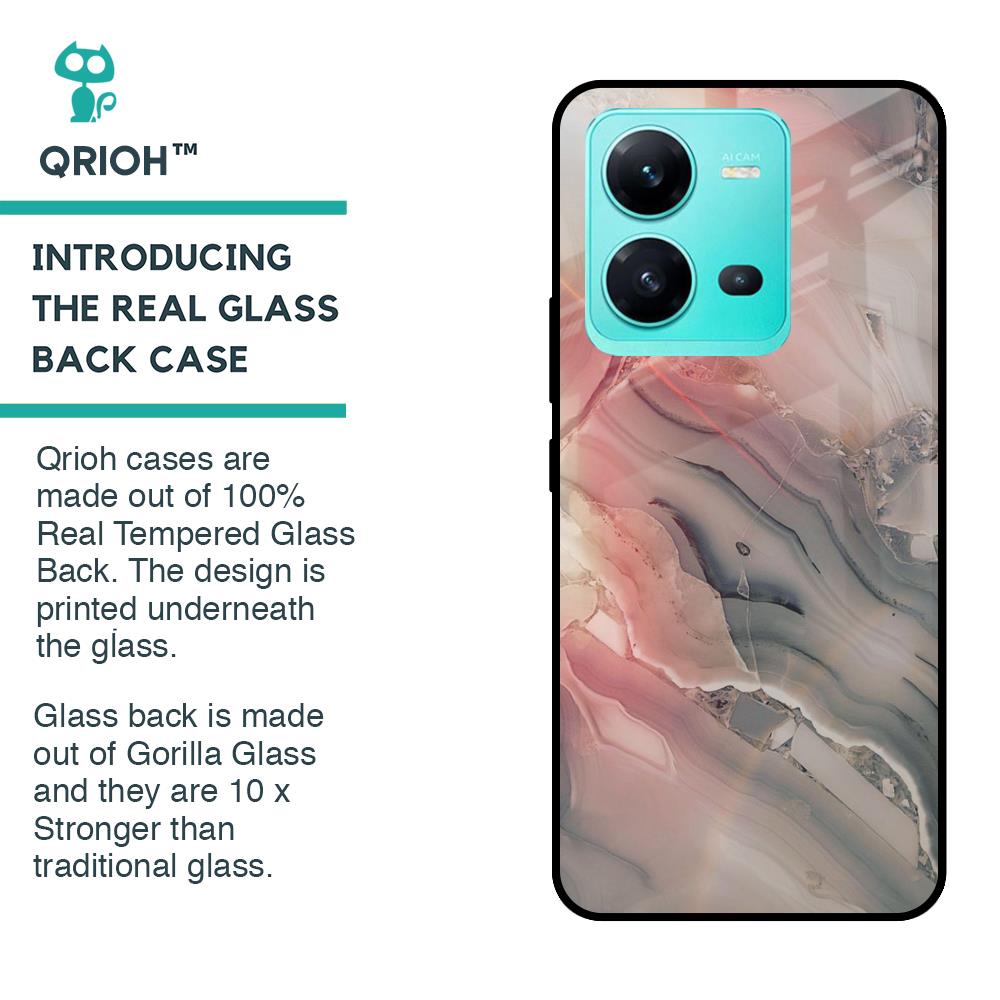 Pink And Grey Marble Glass Case For Vivo V25