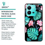Tropical Leaves & Pink Flowers Glass case for Vivo V25