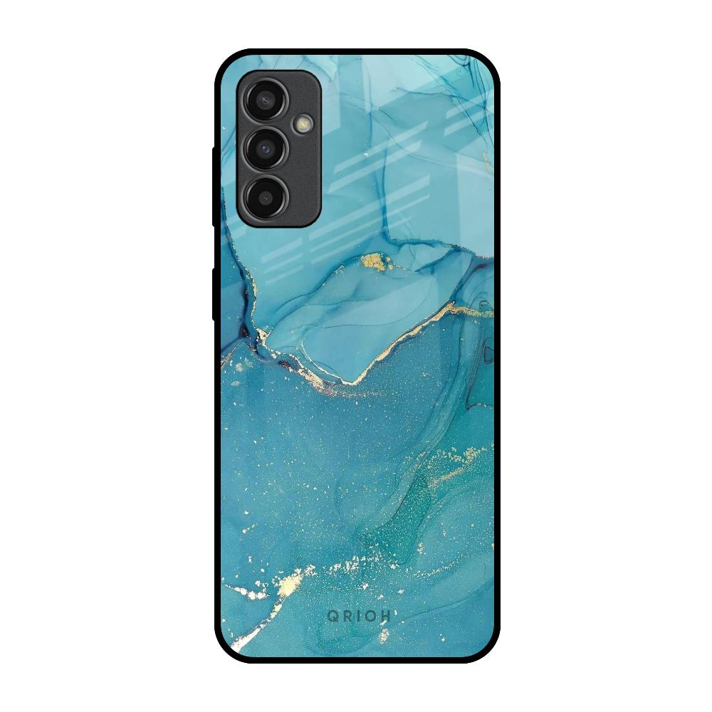 Blue Golden Glitter Samsung Galaxy M13 Glass Back Cover Online