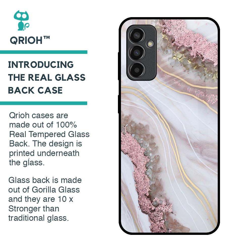 Pink & Gold Gllitter Marble Glass Case for Samsung Galaxy M13