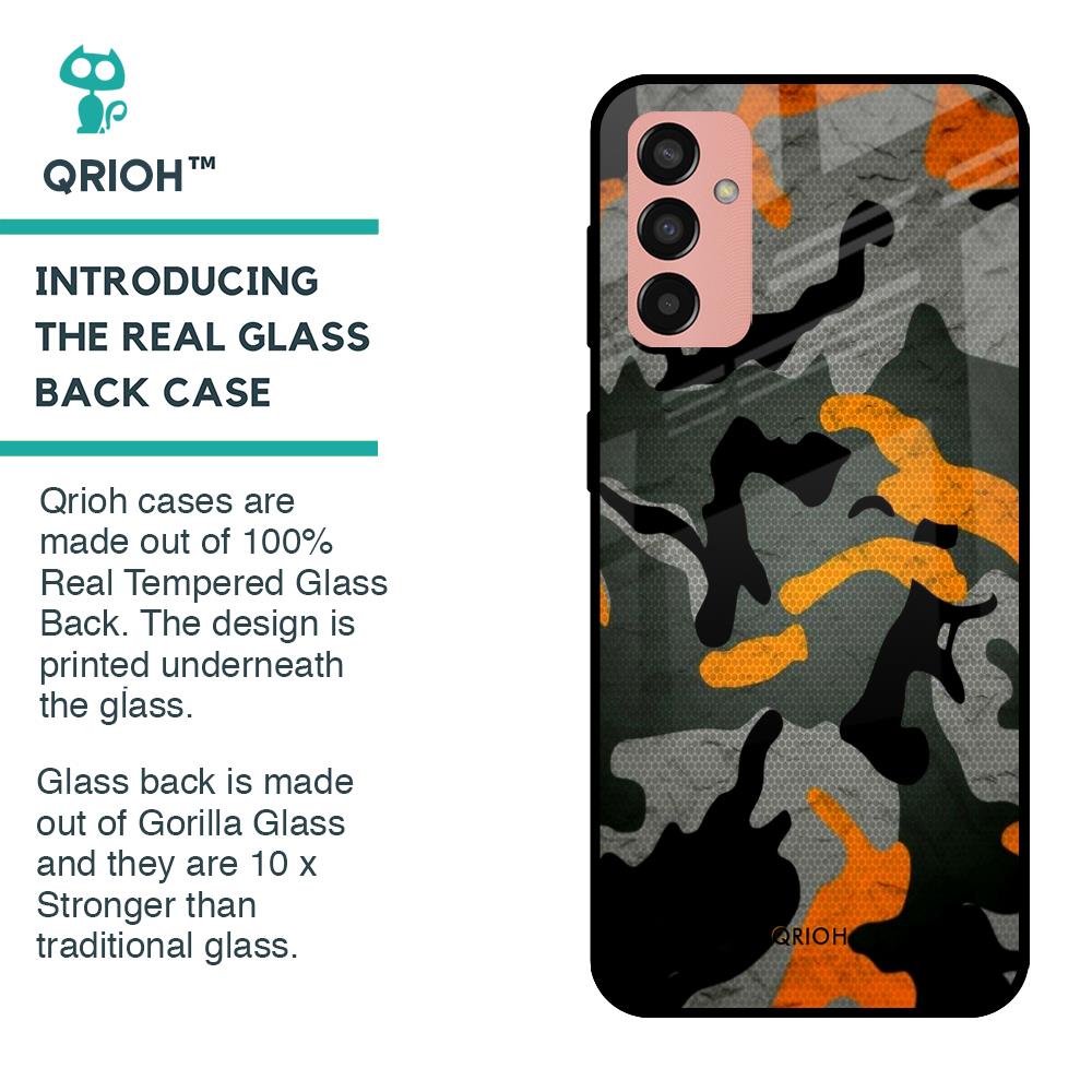 Camouflage Orange Glass Case For Samsung Galaxy M13