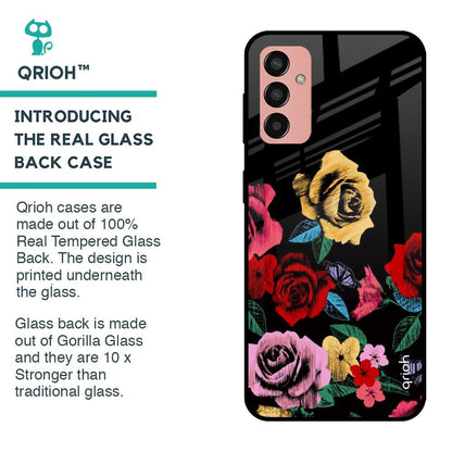 Floral Decorative Glass Case For Samsung Galaxy M13