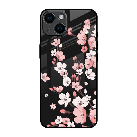Black Cherry Blossom iPhone 14 Glass Back Cover Online