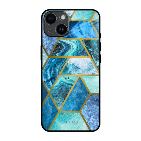 Turquoise Geometrical Marble iPhone 14 Glass Back Cover Online