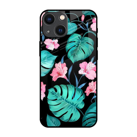 Tropical Leaves & Pink Flowers iPhone 14 Plus Glass Back Cover Online