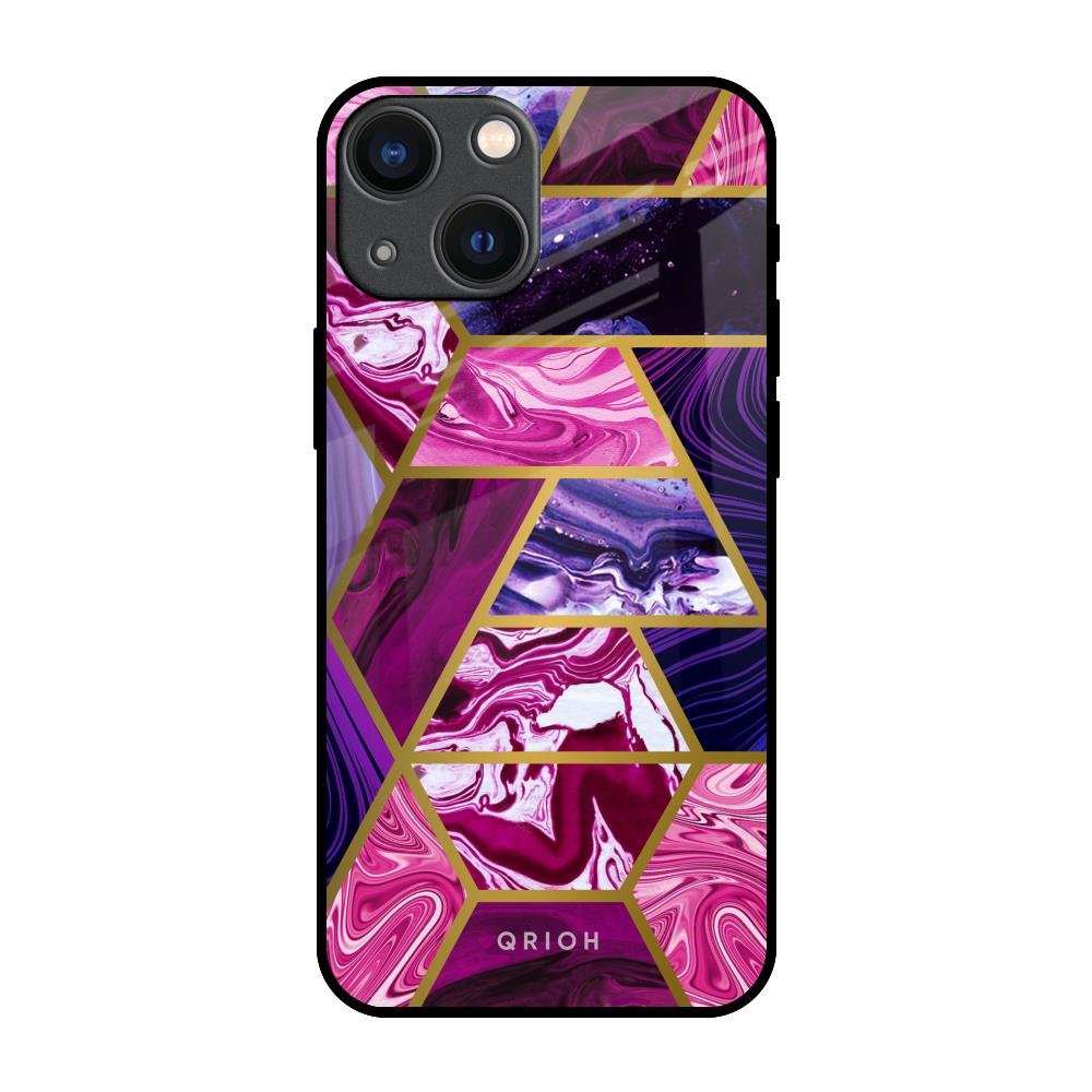 Electroplated Geometric Marble iPhone 14 Plus Glass Back Cover Online