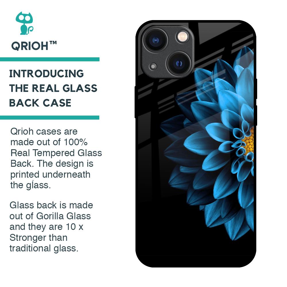 Half Blue Flower Glass Case for iPhone 14 Plus