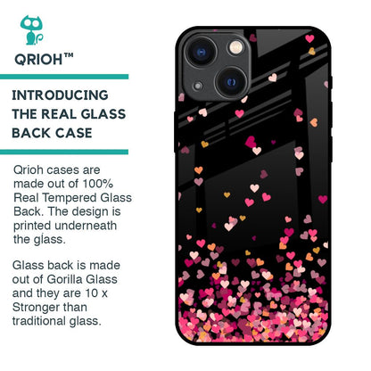 Heart Rain Fall Glass Case For iPhone 14 Plus