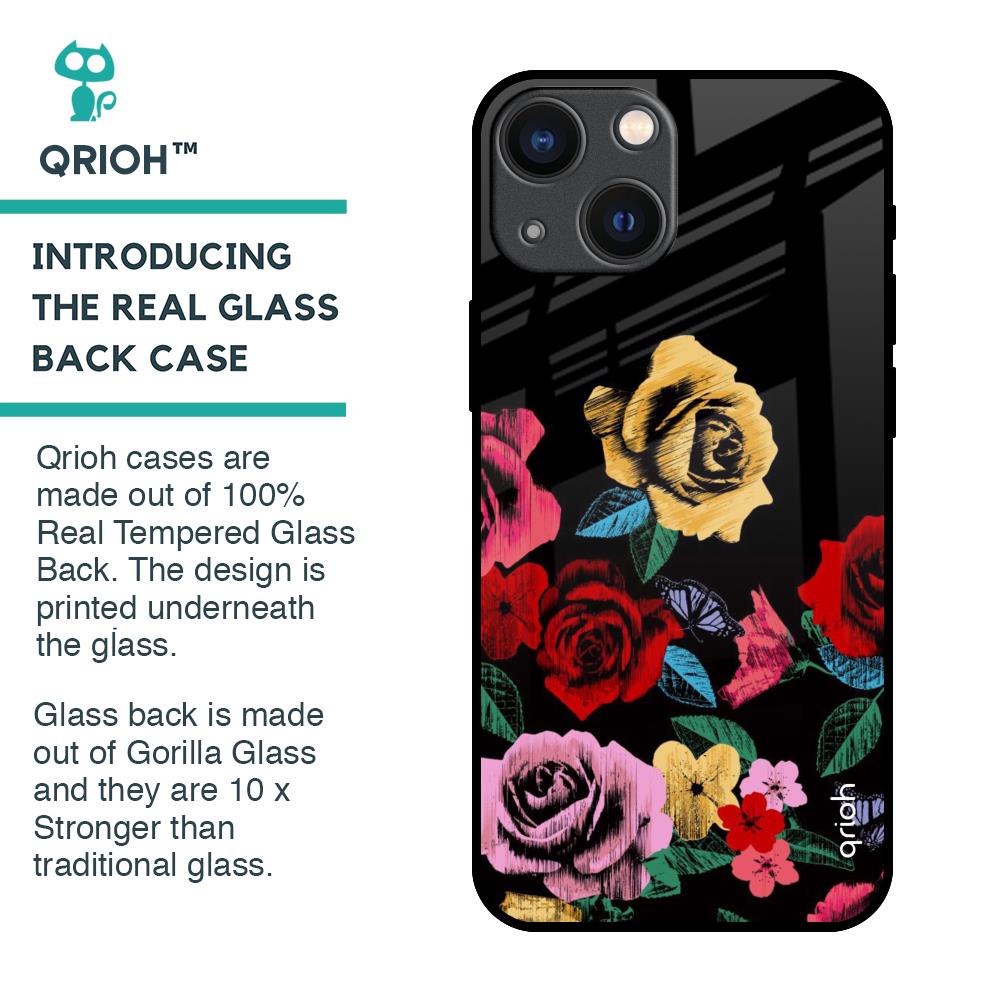 Floral Decorative Glass Case For iPhone 14 Plus