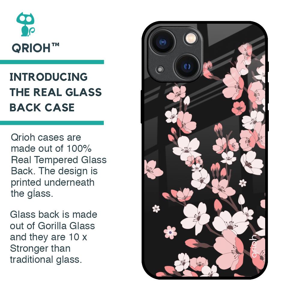 Black Cherry Blossom Glass Case for iPhone 14 Plus