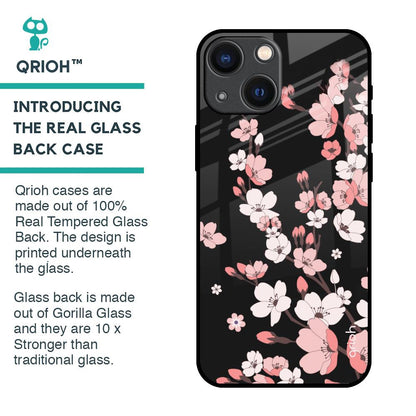 Black Cherry Blossom Glass Case for iPhone 14 Plus