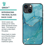 Blue Golden Glitter Glass Case for iPhone 14 Plus