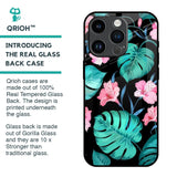 Tropical Leaves & Pink Flowers Glass Case for iPhone 14 Pro