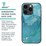 Blue Golden Glitter Glass Case for iPhone 14 Pro