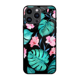 Tropical Leaves & Pink Flowers iPhone 14 Pro Max Glass Back Cover Online