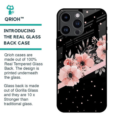 Floral Black Band Glass Case For iPhone 14 Pro Max