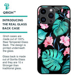 Tropical Leaves & Pink Flowers Glass Case for iPhone 14 Pro Max