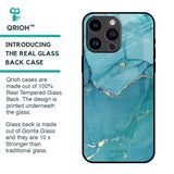 Blue Golden Glitter Glass Case for iPhone 14 Pro Max
